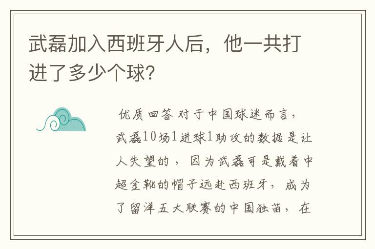 武磊加入西班牙人后，他一共打进了多少个球？