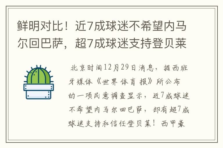 鲜明对比！近7成球迷不希望内马尔回巴萨，超7成球迷支持登贝莱！