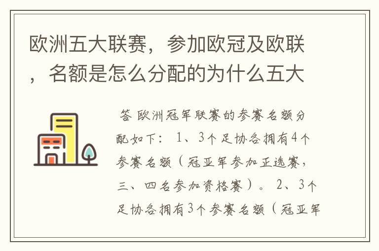 欧洲五大联赛，参加欧冠及欧联，名额是怎么分配的为什么五大联赛只有法甲