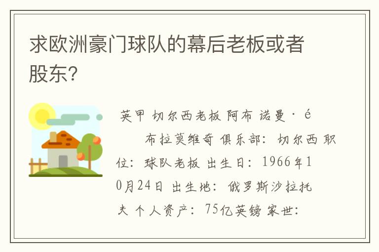 求欧洲豪门球队的幕后老板或者股东？