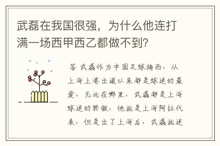 武磊在我国很强，为什么他连打满一场西甲西乙都做不到？