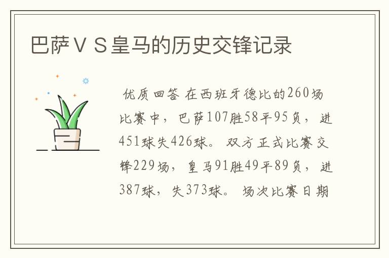 巴萨ＶＳ皇马的历史交锋记录