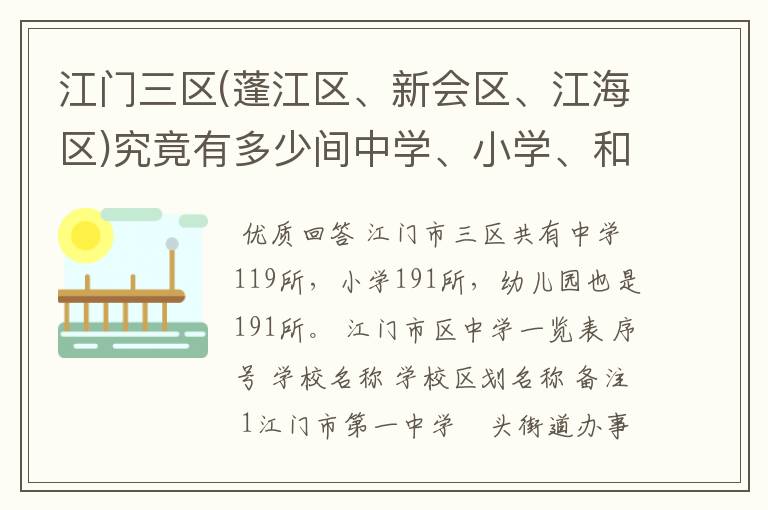 江门三区(蓬江区、新会区、江海区)究竟有多少间中学、小学、和幼儿园呢?包括私立的