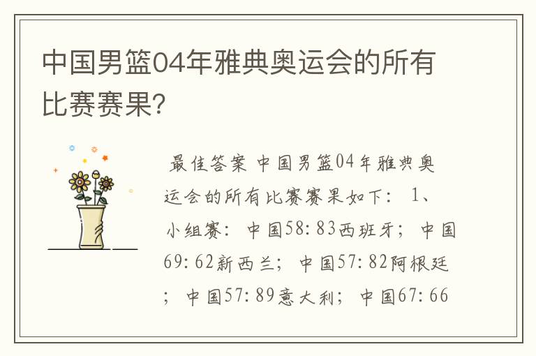 中国男篮04年雅典奥运会的所有比赛赛果？