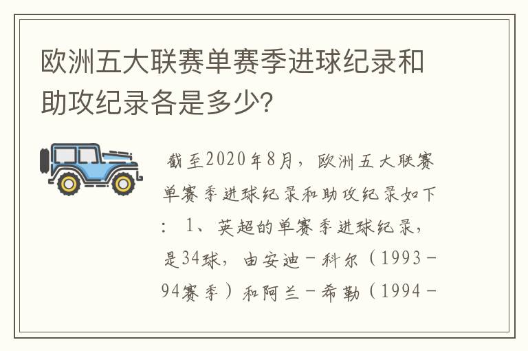 欧洲五大联赛单赛季进球纪录和助攻纪录各是多少？