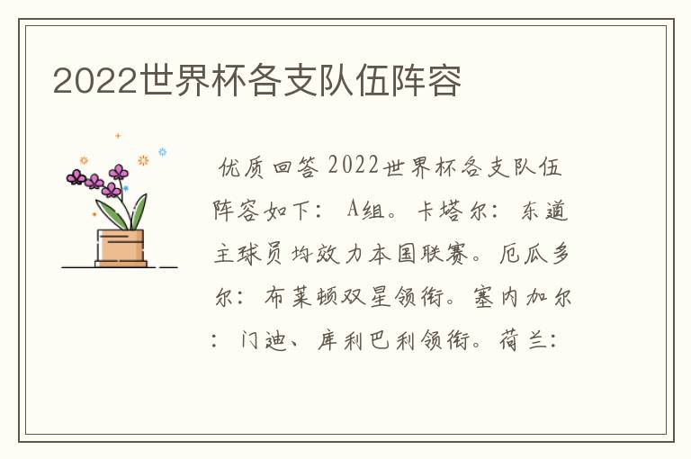 2022世界杯各支队伍阵容