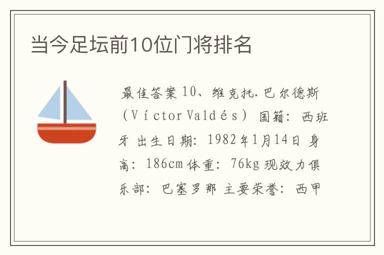 当今足坛前10位门将排名