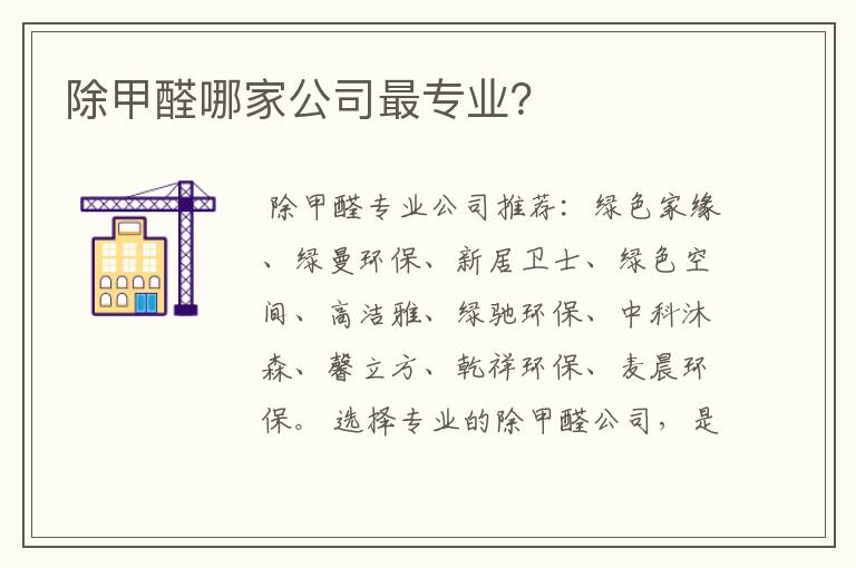 除甲醛哪家公司最专业？