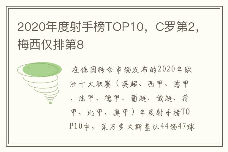 2020年度射手榜TOP10，C罗第2，梅西仅排第8