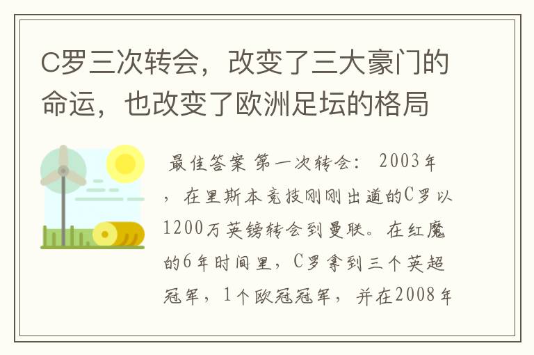 C罗三次转会，改变了三大豪门的命运，也改变了欧洲足坛的格局