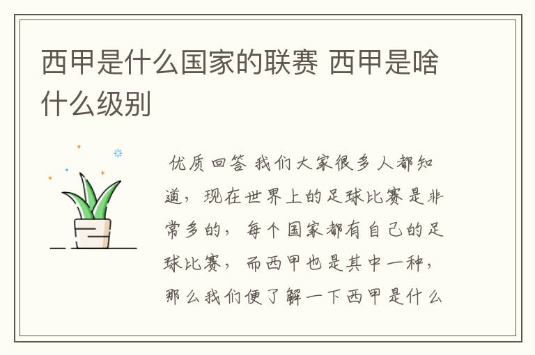 西甲是什么国家的联赛 西甲是啥什么级别