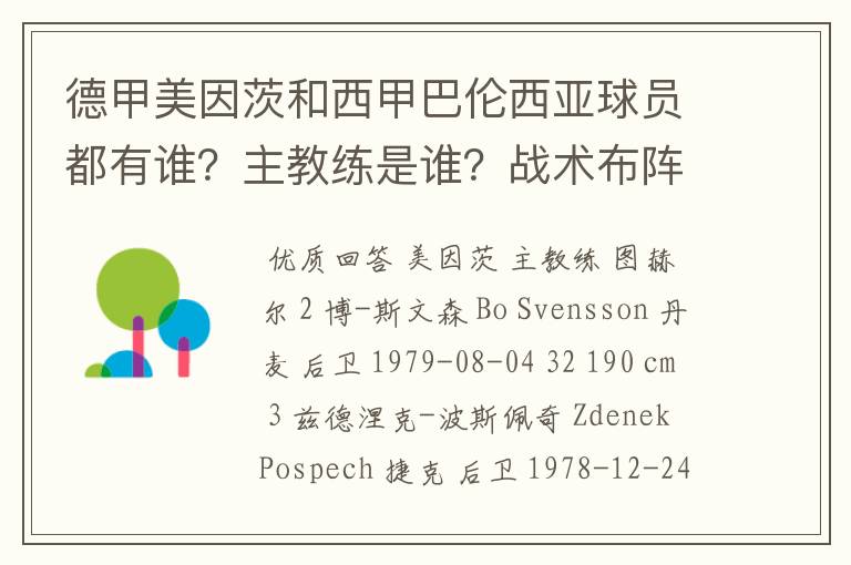 德甲美因茨和西甲巴伦西亚球员都有谁？主教练是谁？战术布阵怎样？