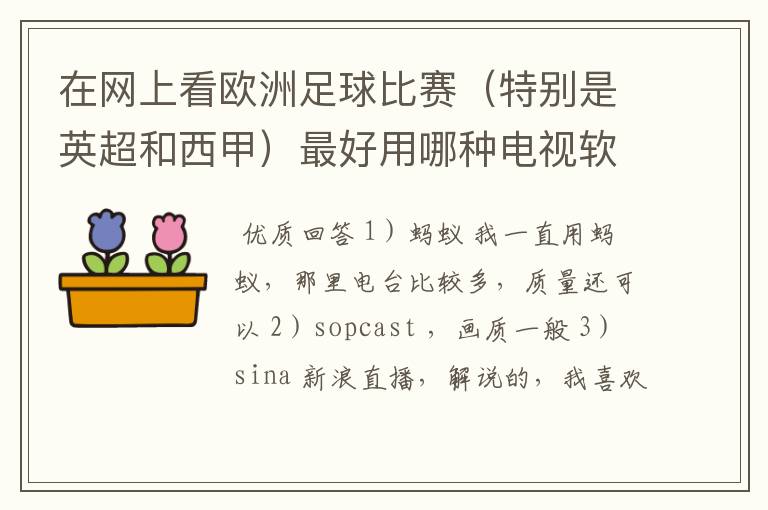 在网上看欧洲足球比赛（特别是英超和西甲）最好用哪种电视软件呢？