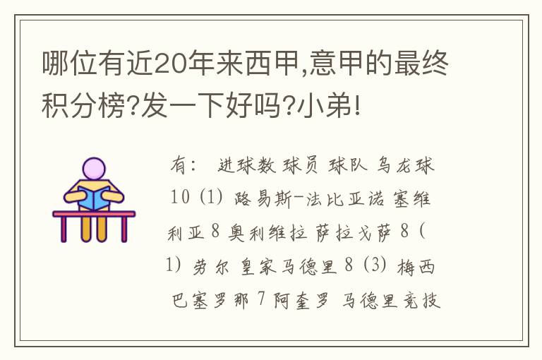 哪位有近20年来西甲,意甲的最终积分榜?发一下好吗?小弟!