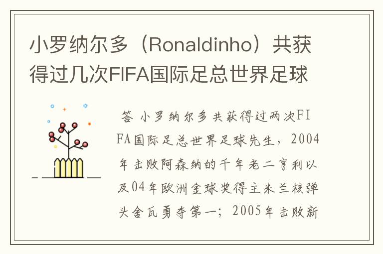 小罗纳尔多（Ronaldinho）共获得过几次FIFA国际足总世界足球先生