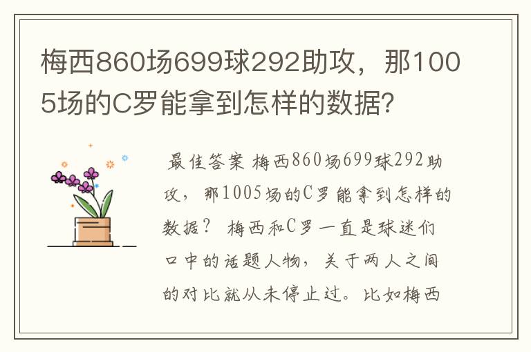 梅西860场699球292助攻，那1005场的C罗能拿到怎样的数据？