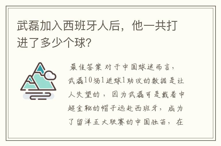 武磊加入西班牙人后，他一共打进了多少个球？