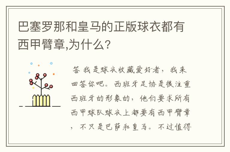 巴塞罗那和皇马的正版球衣都有西甲臂章,为什么?