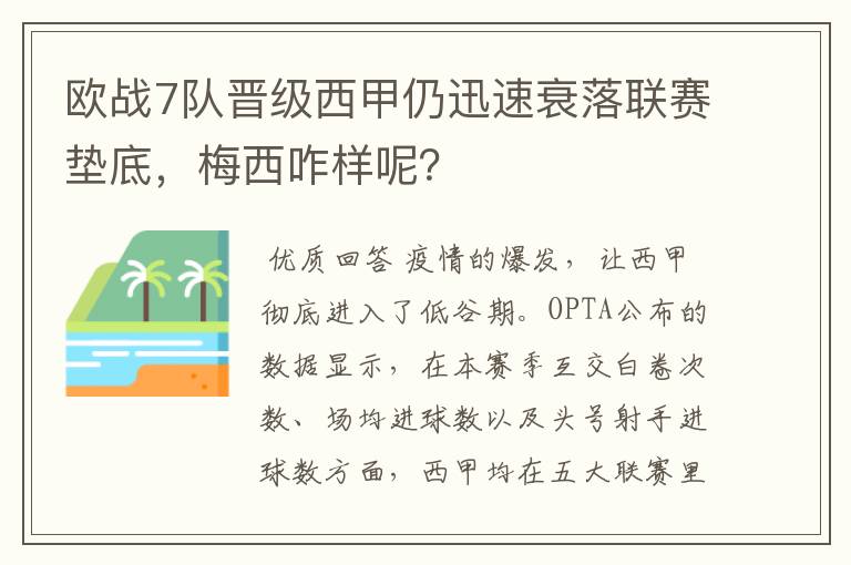 欧战7队晋级西甲仍迅速衰落联赛垫底，梅西咋样呢？