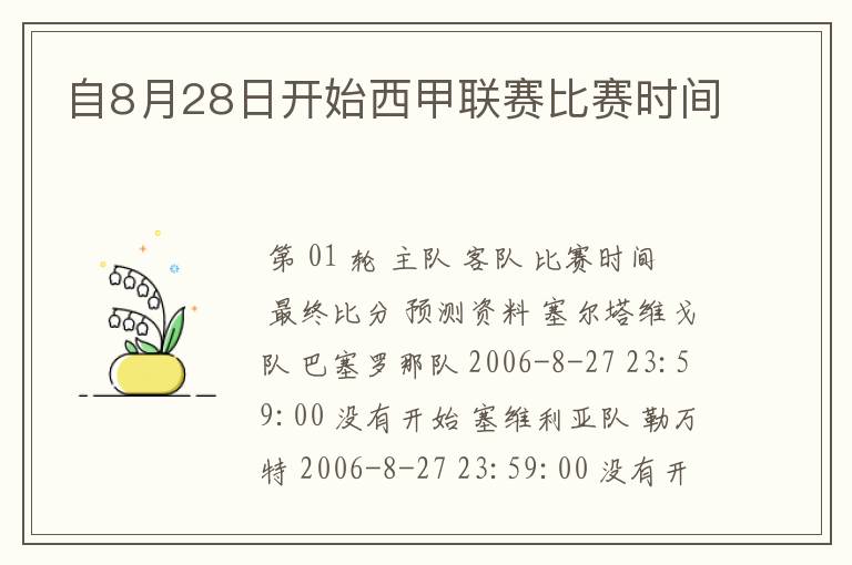 自8月28日开始西甲联赛比赛时间