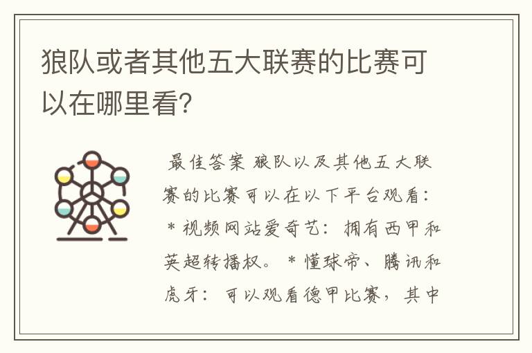 狼队或者其他五大联赛的比赛可以在哪里看？