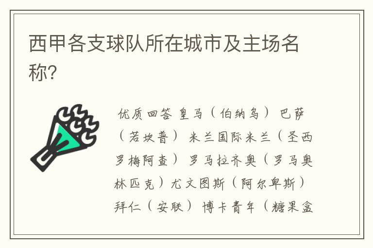 西甲各支球队所在城市及主场名称？