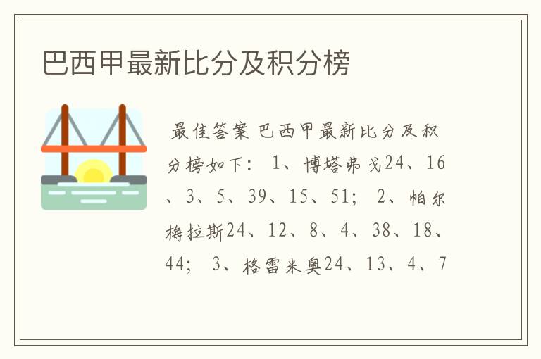 巴西甲最新比分及积分榜