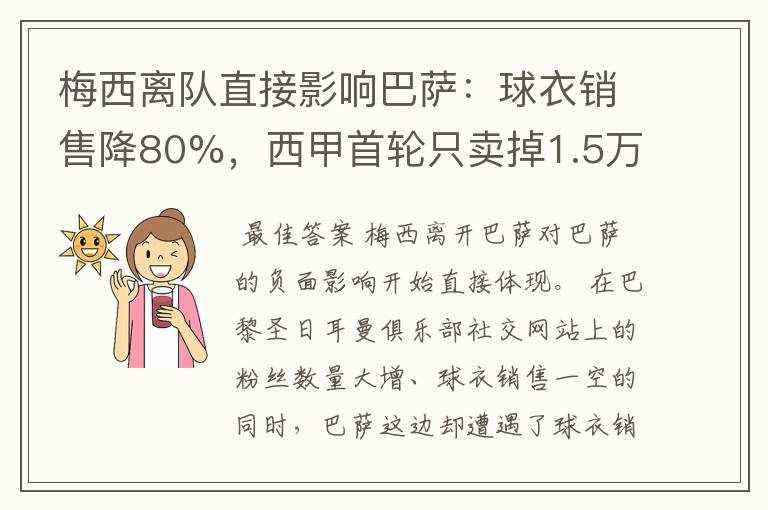 梅西离队直接影响巴萨：球衣销售降80%，西甲首轮只卖掉1.5万球票