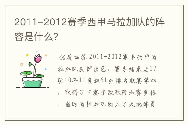 2011-2012赛季西甲马拉加队的阵容是什么？