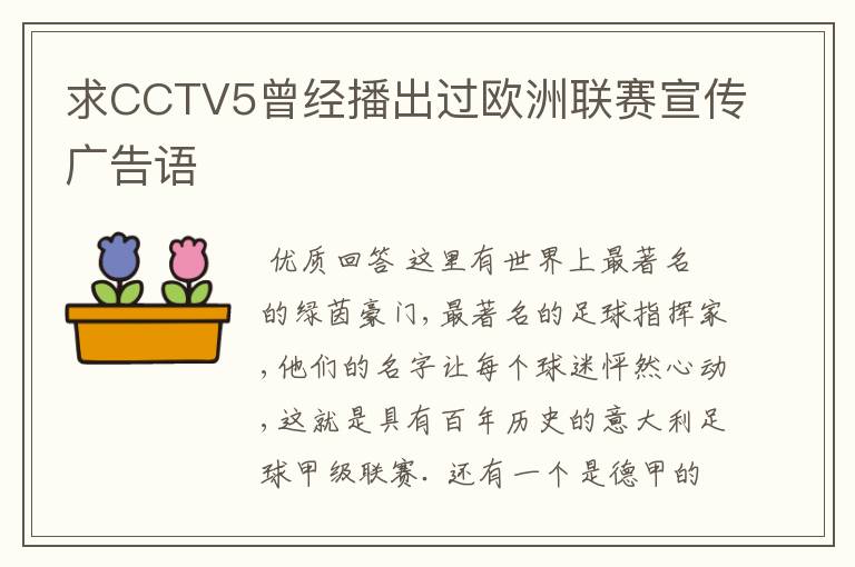 求CCTV5曾经播出过欧洲联赛宣传广告语