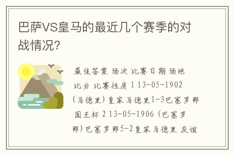 巴萨VS皇马的最近几个赛季的对战情况？