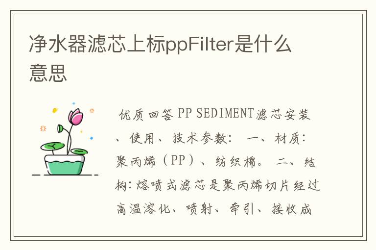 净水器滤芯上标ppFilter是什么意思