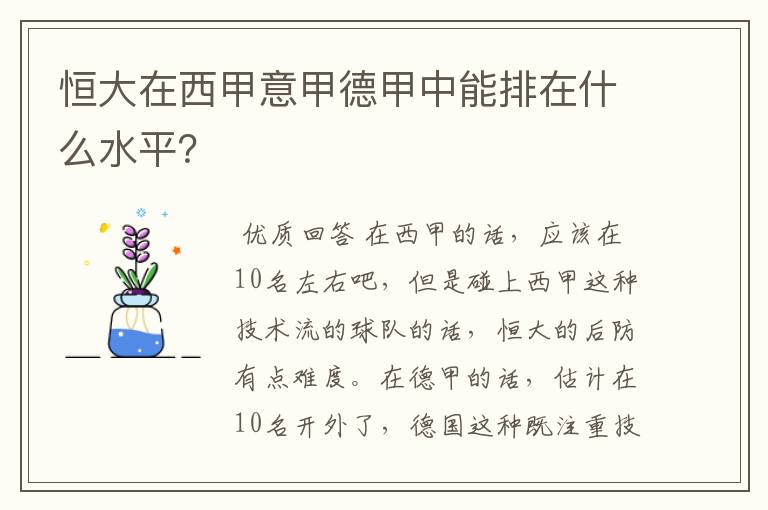 恒大在西甲意甲德甲中能排在什么水平？