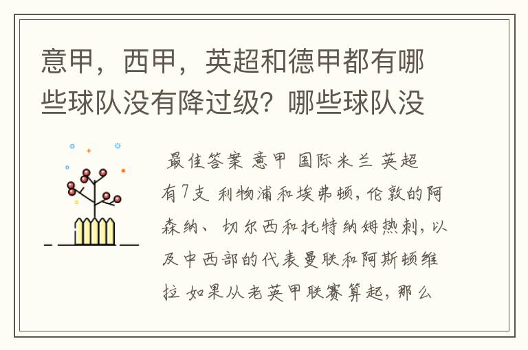 意甲，西甲，英超和德甲都有哪些球队没有降过级？哪些球队没降过级？