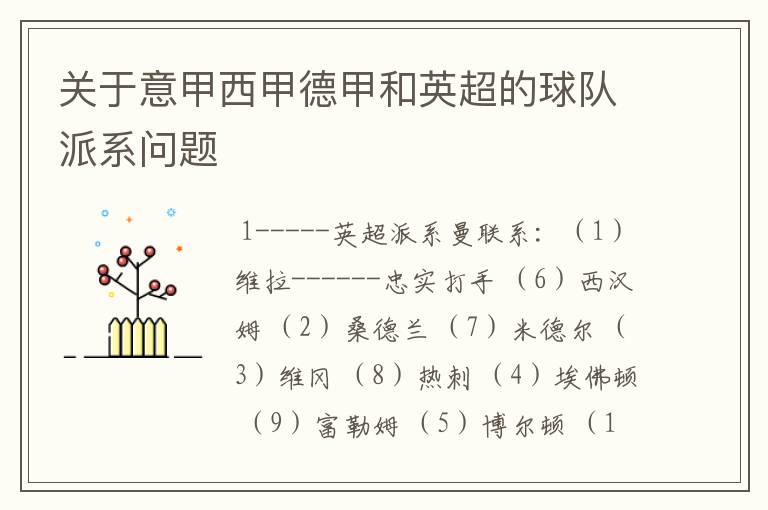 关于意甲西甲德甲和英超的球队派系问题