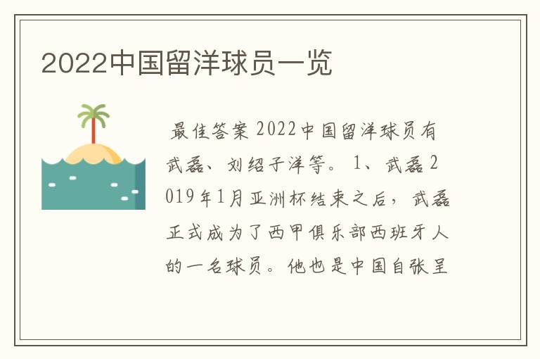 2022中国留洋球员一览