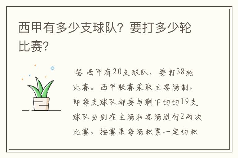 西甲有多少支球队？要打多少轮比赛？