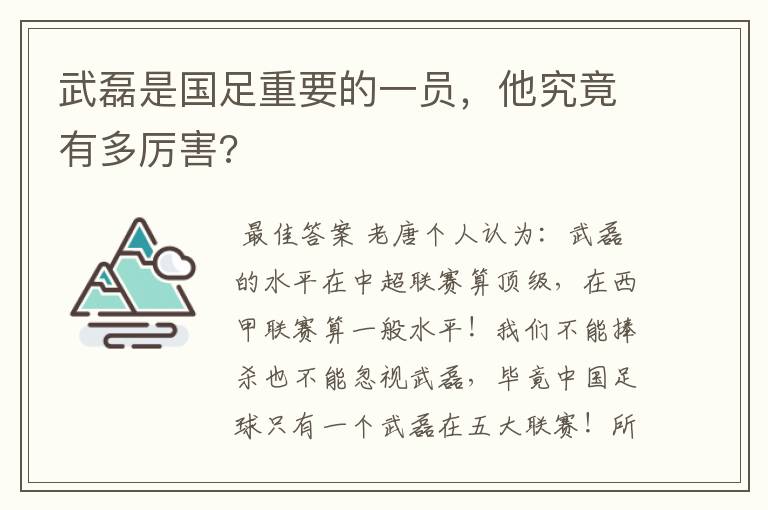 武磊是国足重要的一员，他究竟有多厉害?