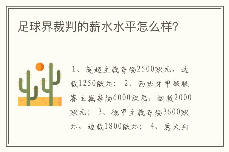 足球界裁判的薪水水平怎么样？