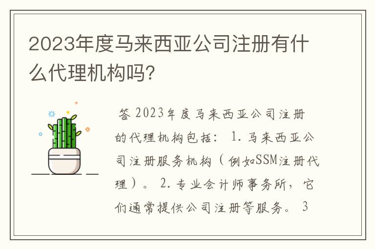 2023年度马来西亚公司注册有什么代理机构吗？