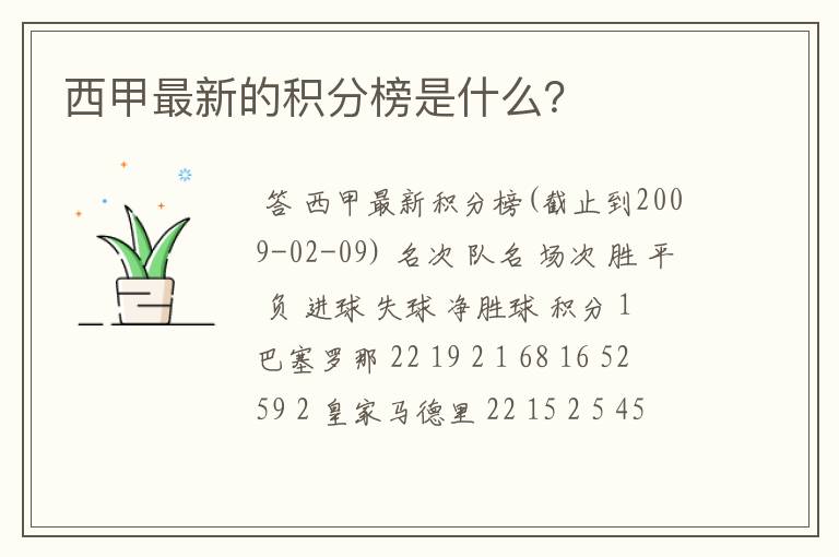 西甲最新的积分榜是什么？