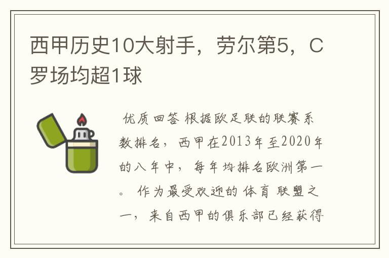 西甲历史10大射手，劳尔第5，C罗场均超1球