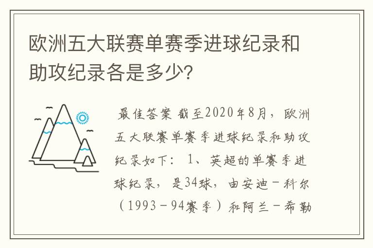 欧洲五大联赛单赛季进球纪录和助攻纪录各是多少？