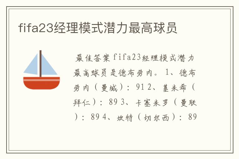 fifa23经理模式潜力最高球员