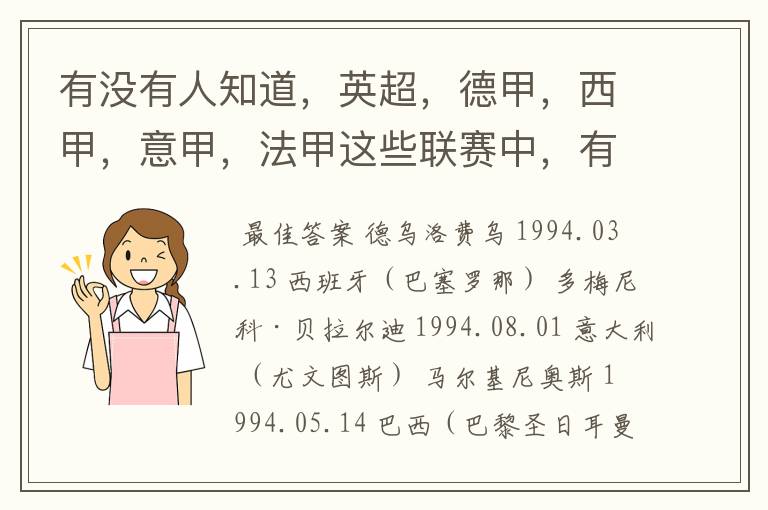 有没有人知道，英超，德甲，西甲，意甲，法甲这些联赛中，有哪些94年生的球员？（希望回答能够具体一些