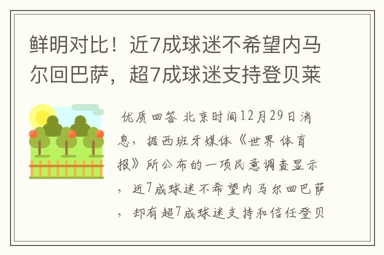 鲜明对比！近7成球迷不希望内马尔回巴萨，超7成球迷支持登贝莱！