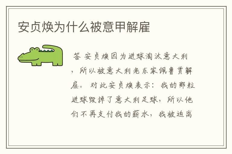 安贞焕为什么被意甲解雇