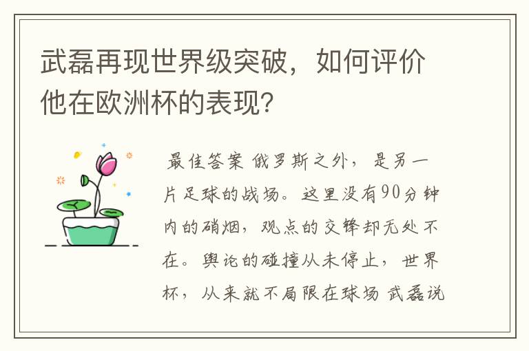 武磊再现世界级突破，如何评价他在欧洲杯的表现？