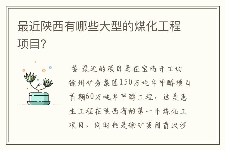 最近陕西有哪些大型的煤化工程项目？