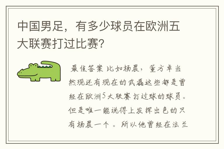 中国男足，有多少球员在欧洲五大联赛打过比赛？